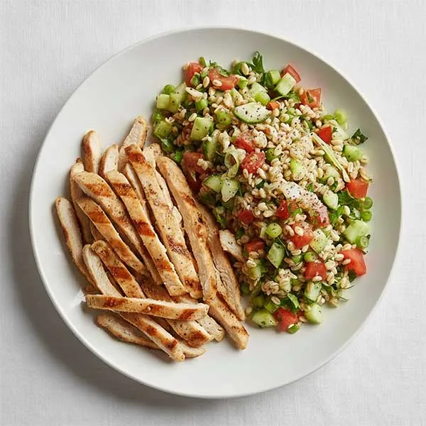 Farrouj Meshwi with garden fresh Arabic Farro salad